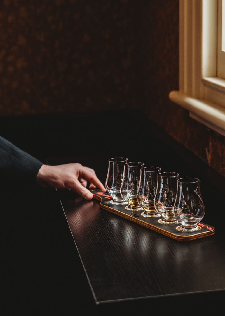 A flight of New Zealand single malts at the cellar door