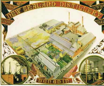 Historic illustration of the New Zealand Distillery in Dunedin